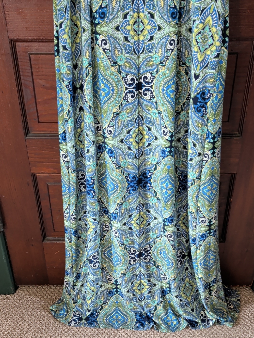 Blue and Green Paisley Patterned sleeveless Maxi Dress - Picture 7 of 7